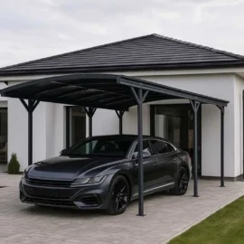 Copertina auto OMEGA din aluminiu cu policarbonat, carport, 3000 x 5050 mm, Gri antracit RAL 7016