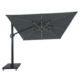 Umbrela de soare 3x3m pentru terasa si gradina, aluminiu, pliabila,cu LED culoare gri antracit, include suport granit