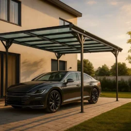 Copertina auto ALFA din aluminiu cu policarbonat, carport, 3050 x 5030 mm, Gri antracit RAL 7016