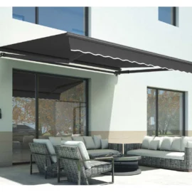 Marchiză/Copertină retractabilă manuală cu braț articulat 3x2,5 m poliester dungi, aluminiu