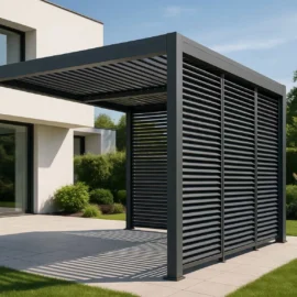 Paravan din jaluzele ajustabile manual pentru pergola cu Latime: 4000mm si Inaltime: 2500mm, Dimensiune 1230x2380mm, Culoare structura: GRI RAL 7016