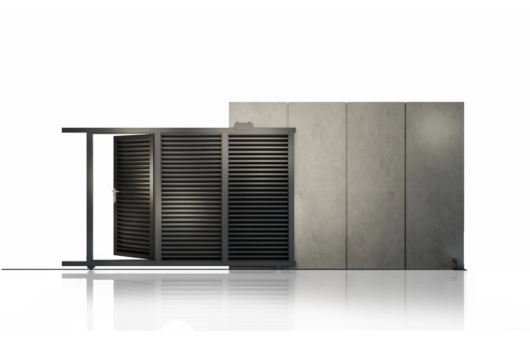 Poarta culisanta cu poarta pietonala integrata aluminiu, prefabricata, model Jaluzea Suprem, gri antracit, 4000x2000mm