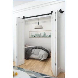 Set de feronerie pentru usi glisante tip hambar bi-fold, lungima usa 2metri, otel zincat vopsit electrostatic