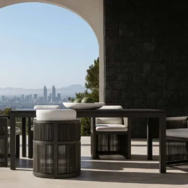 Set masa dining cu 6 scaune premium din aluminiu, pentru terasa/gradina/balcon, model Bari