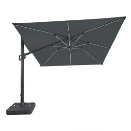 Umbrela de soare 3x3m pentru terasa si gradina, aluminiu, pliabila,cu iluminare LED, culoare gri antracit, include suport de plastic